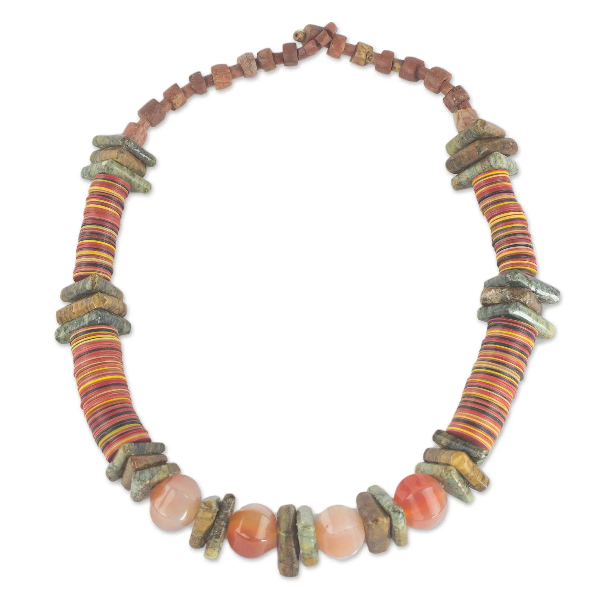 Earthen Contours Soapstone and Recycled Plastic Beaded Necklace from Ghana