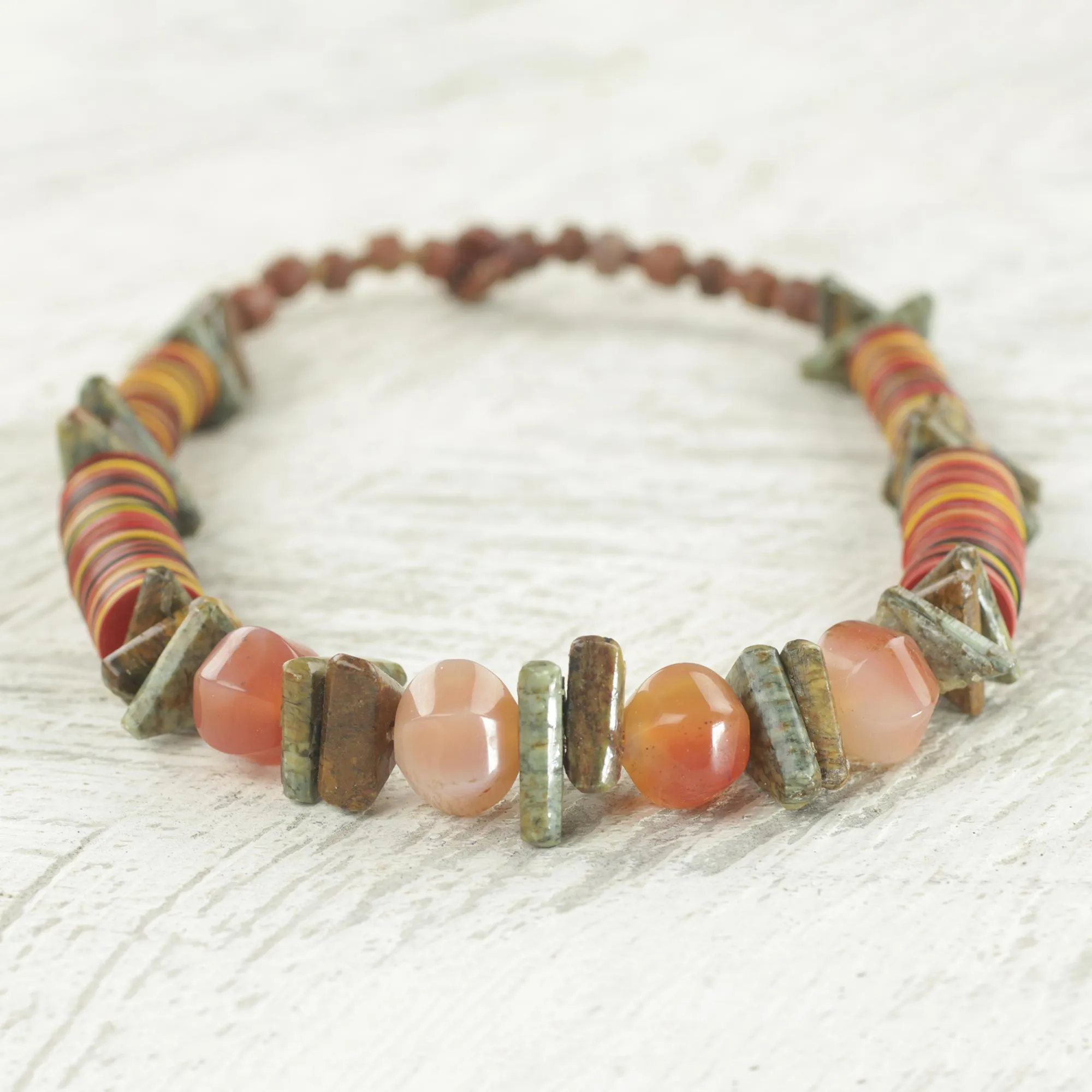 Earthen Contours Soapstone and Recycled Plastic Beaded Necklace from Ghana