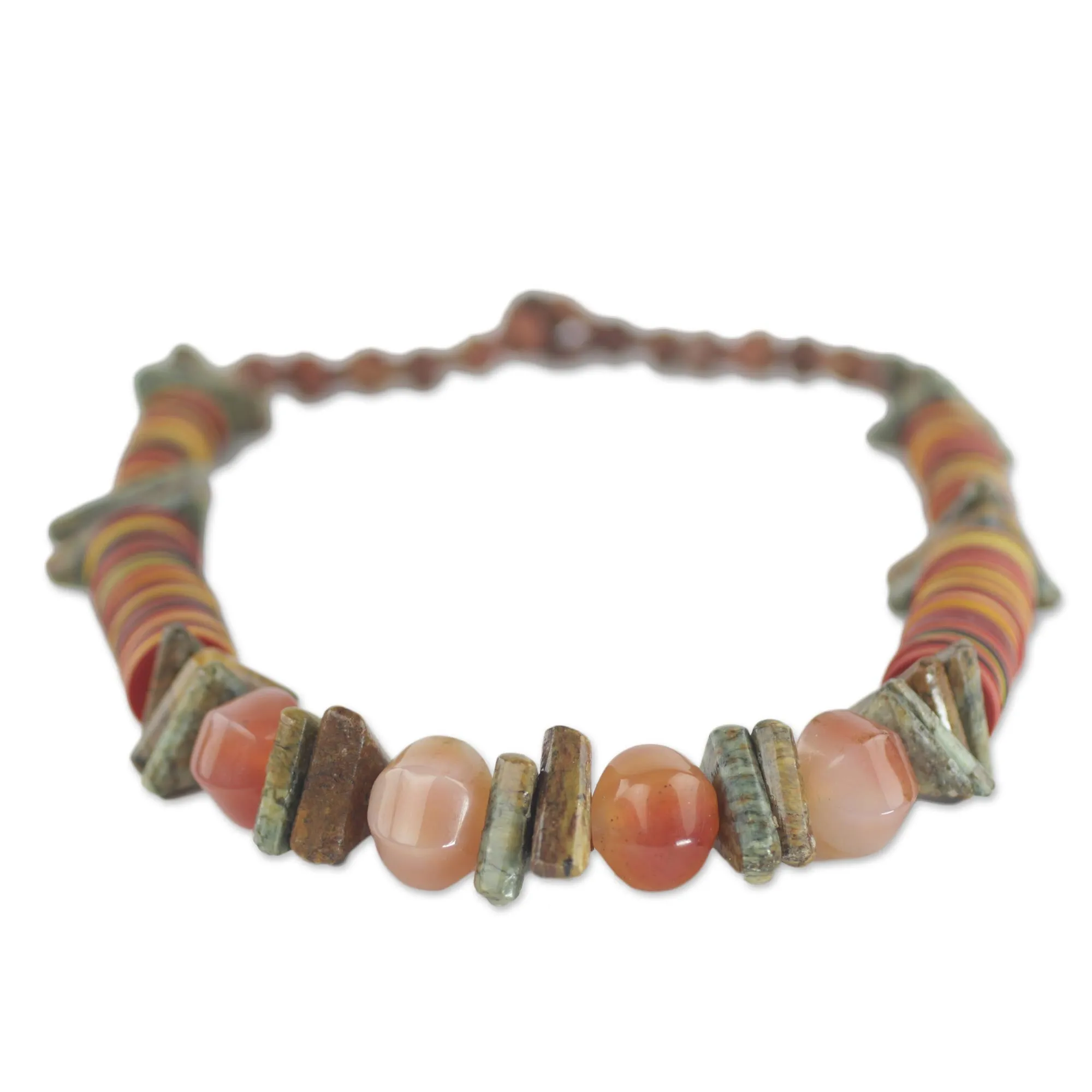 Earthen Contours Soapstone and Recycled Plastic Beaded Necklace from Ghana