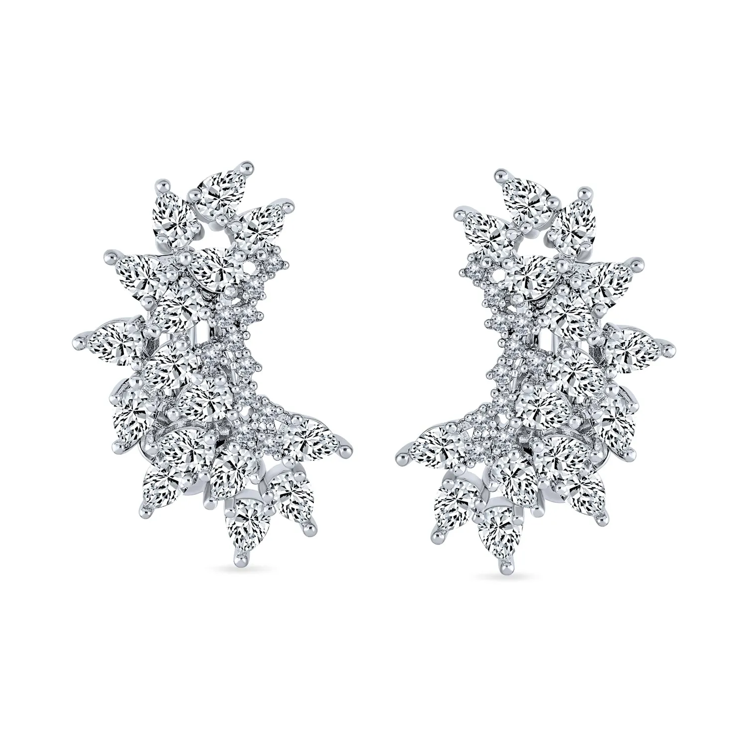 Elegant Bridal Teardrop CZ Leaf Clip-On Earrings for Weddings and Proms