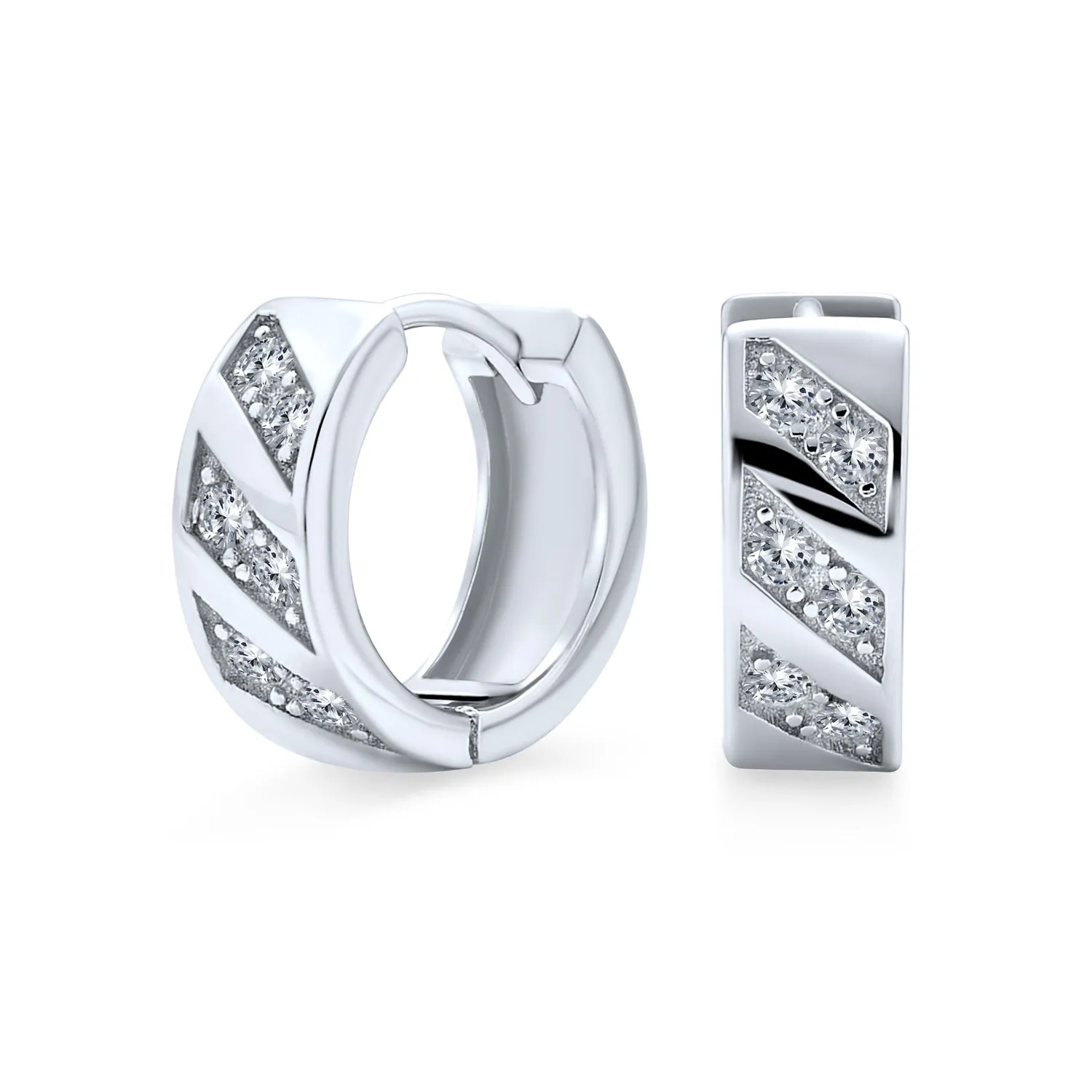 Elegant CZ Hoop Earrings with Cubic Zirconia Accent for Men in Sterling Silver