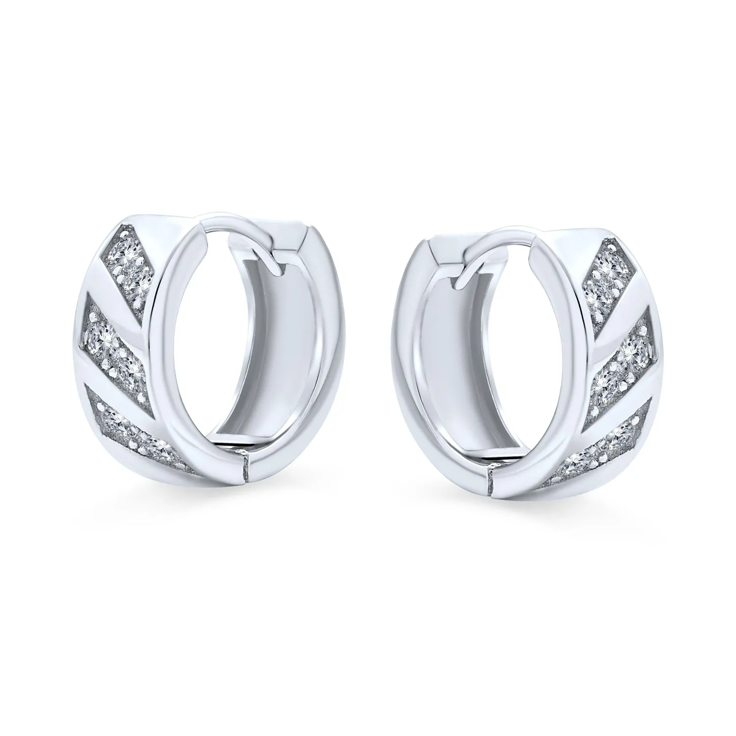 Elegant CZ Hoop Earrings with Cubic Zirconia Accent for Men in Sterling Silver