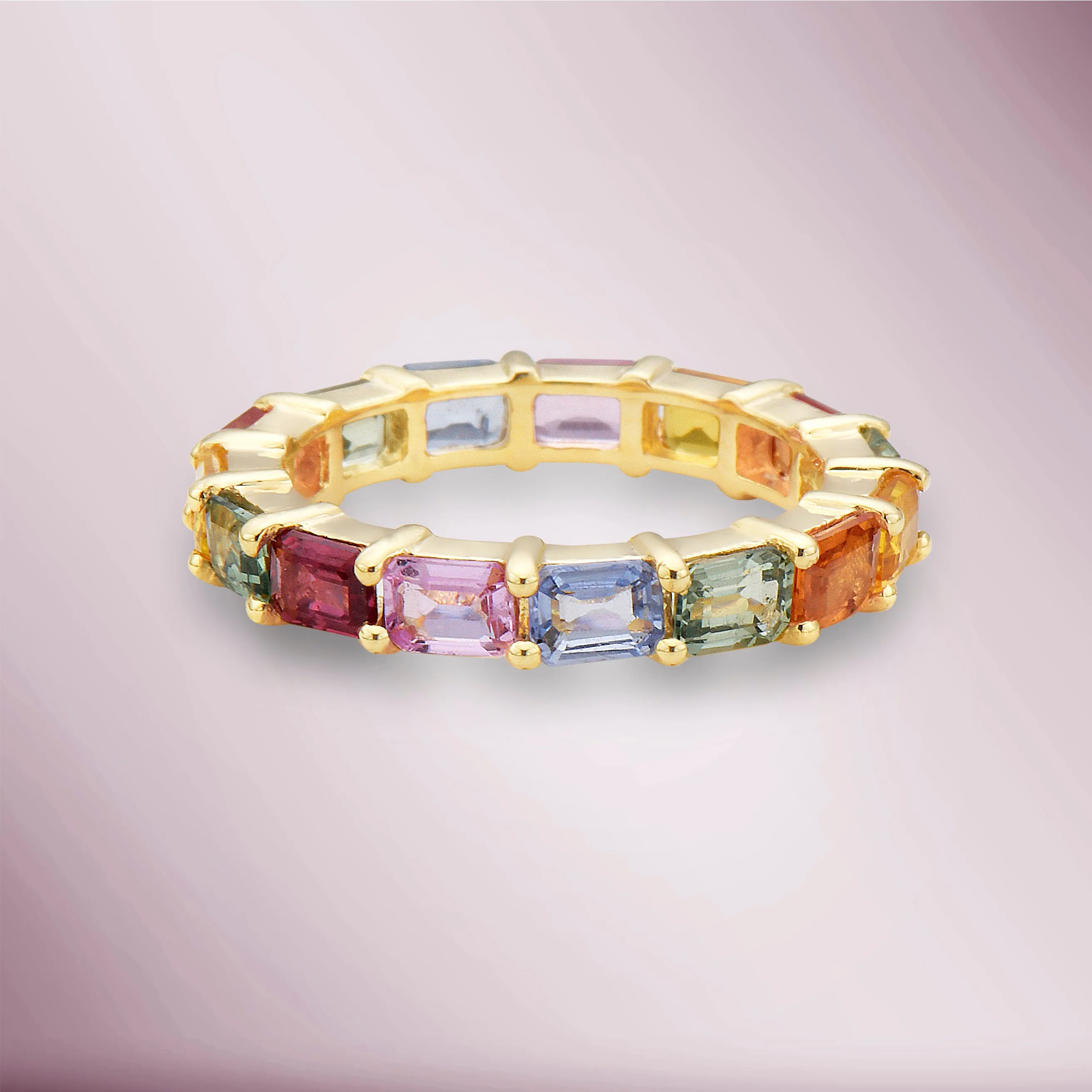 Emerald Cut Multicolored Sapphire Eternity Band (3.80 ct.) in 14K Gold