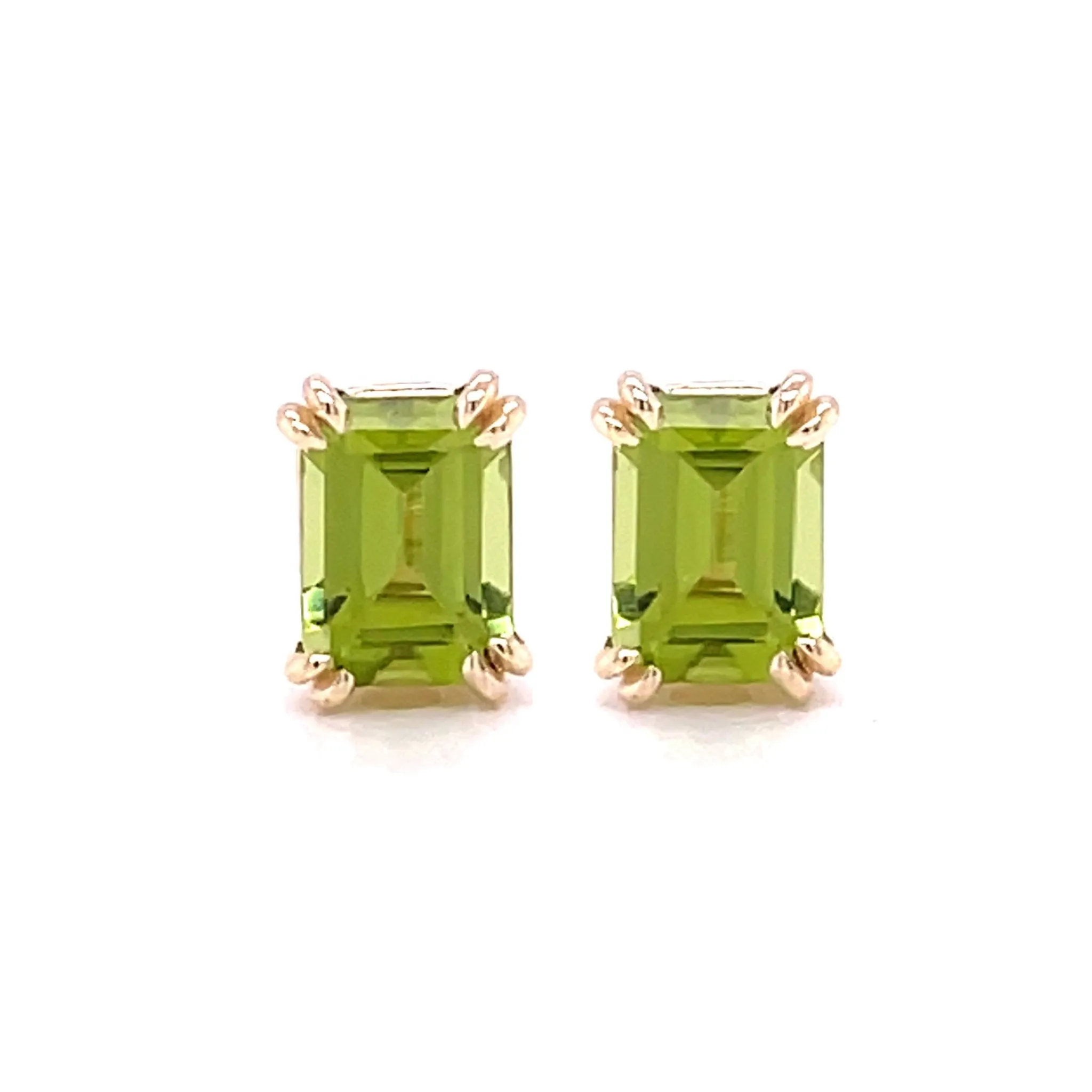 Emerald Cut Peridot Earrings - 14K Gold Peridot Studs