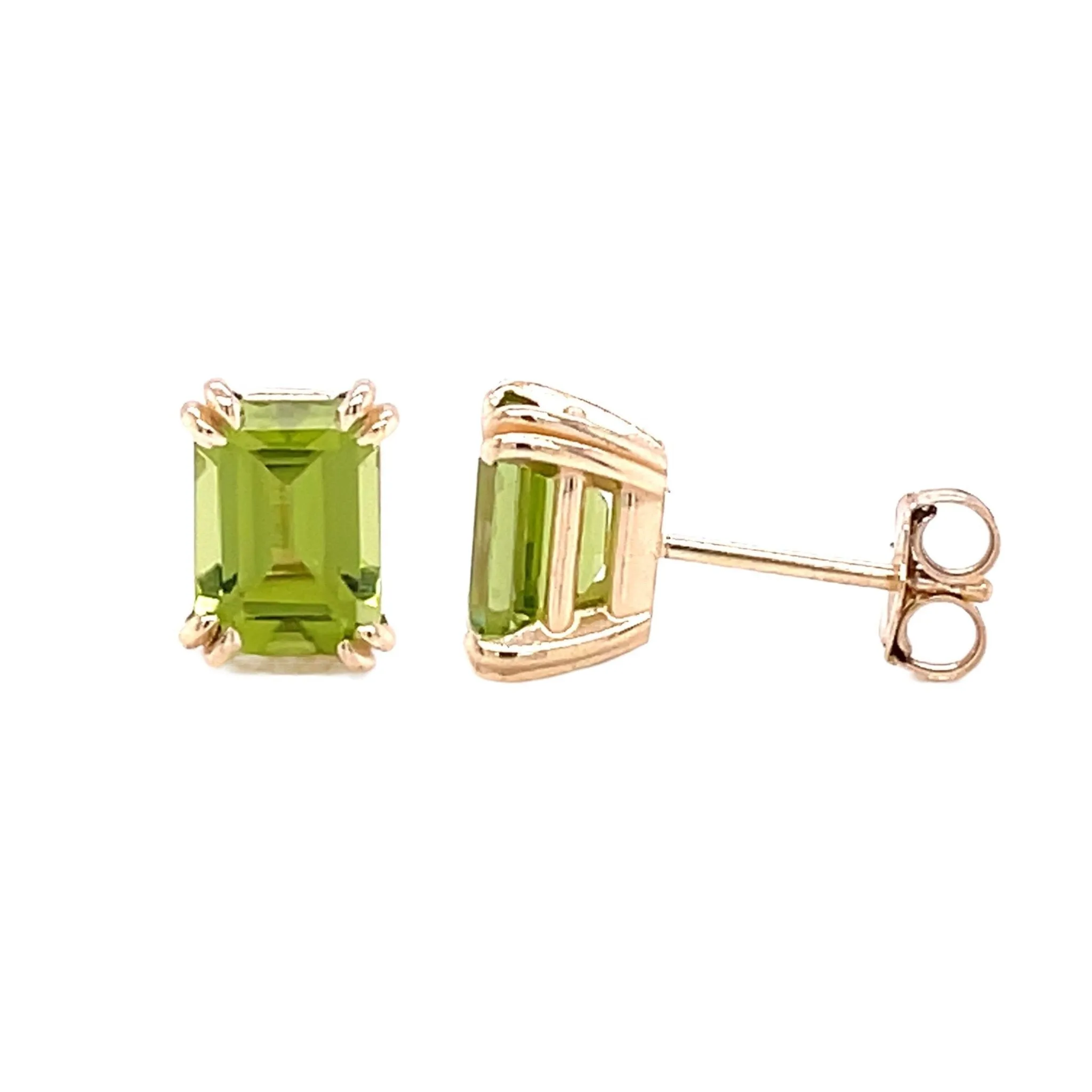 Emerald Cut Peridot Earrings - 14K Gold Peridot Studs