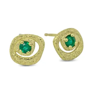 Emerald Pebble Stud Earrings in 18k yellow gold