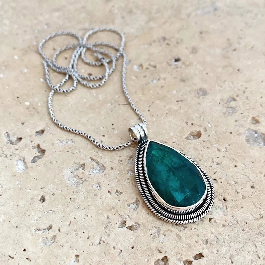 Emerald Quartz Teardrop Pendant - Phoenix