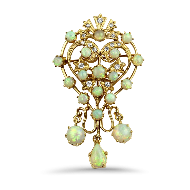 Estate 14k Yellow Gold Opal & Diamond Pendant/Brooch