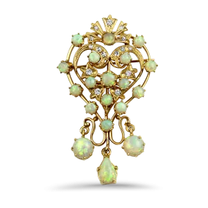 Estate 14k Yellow Gold Opal & Diamond Pendant/Brooch