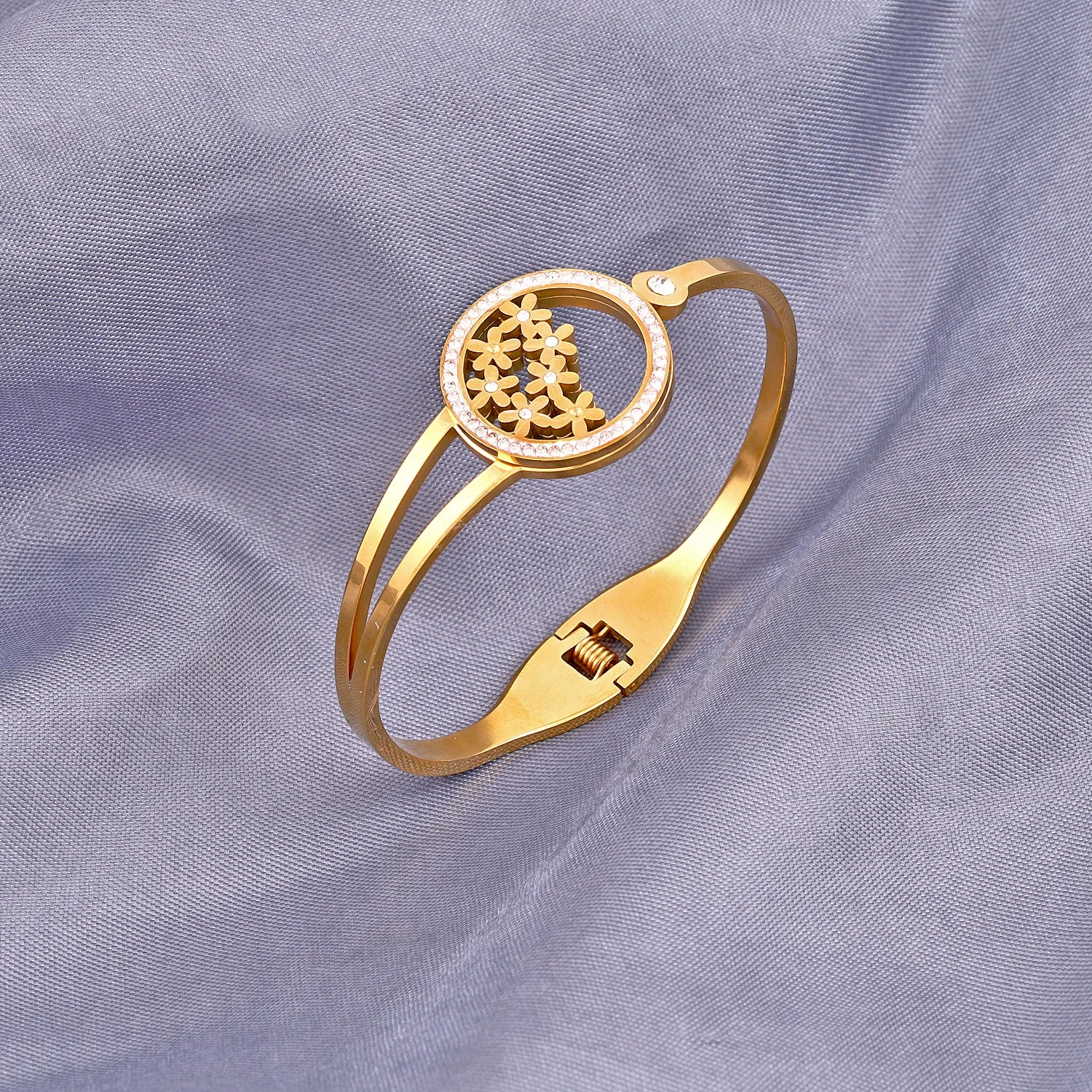 Flower Shine Gold Plated Kada Bracelet