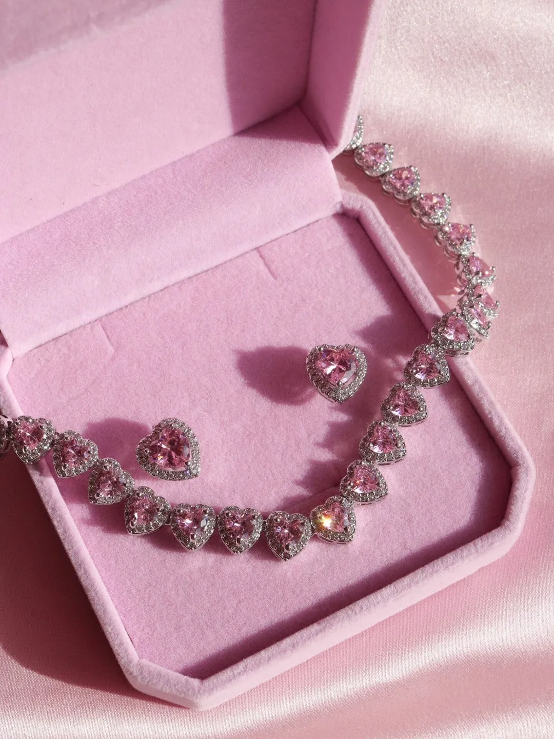 Full Sparkling Heart Necklace and Earring Set