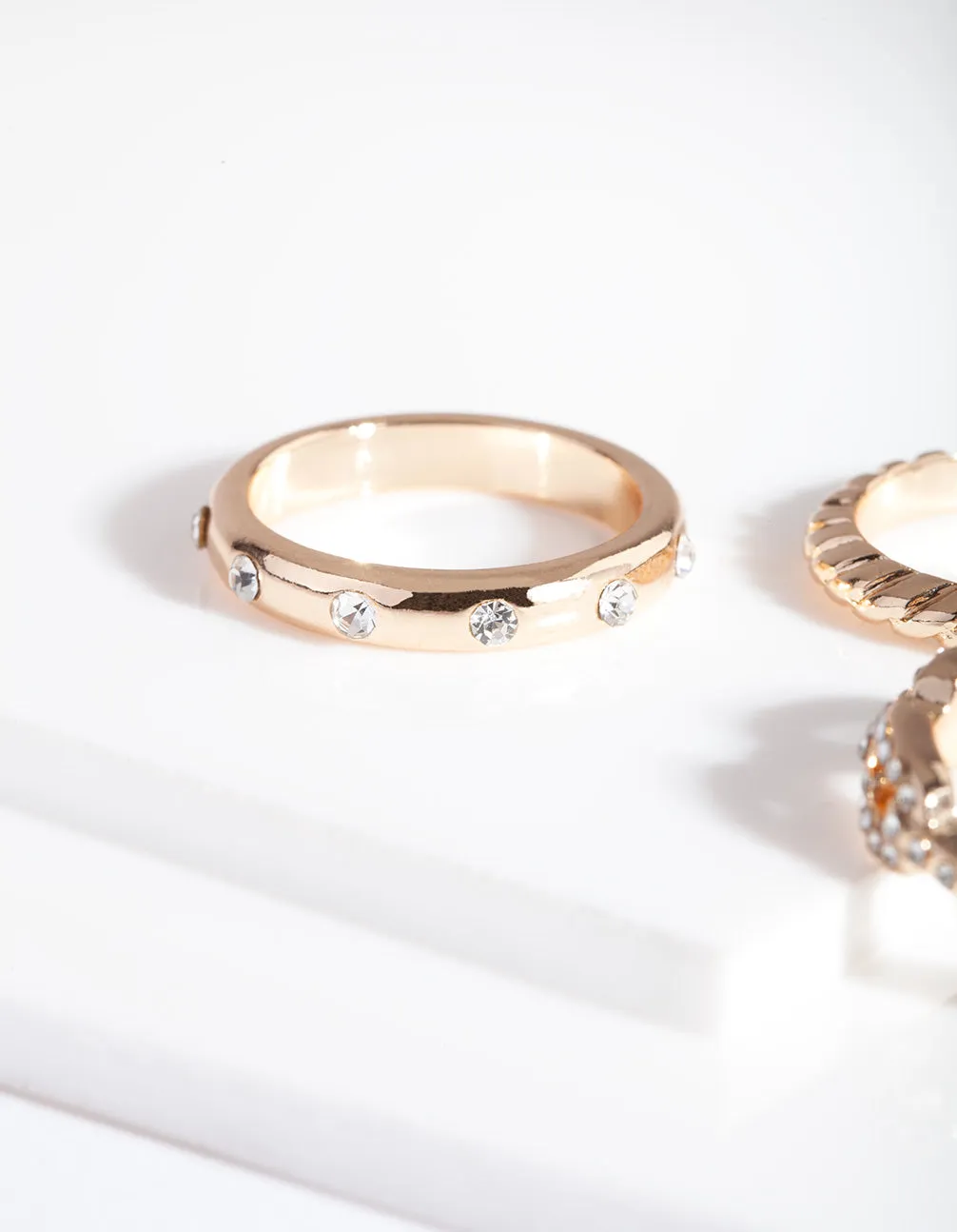 Gold Diamante Chain Ring Pack