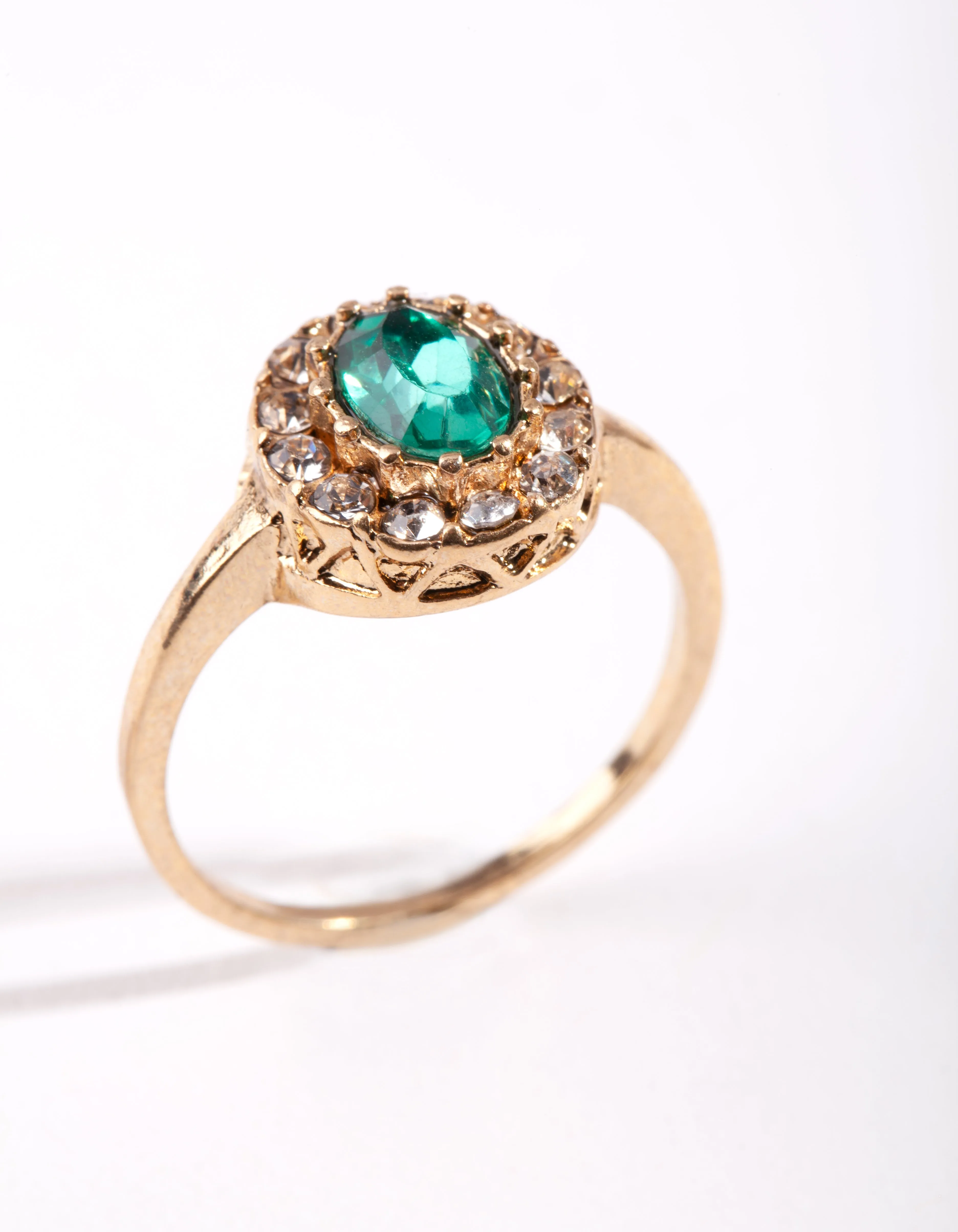 Gold Green Oval Engagement Ring