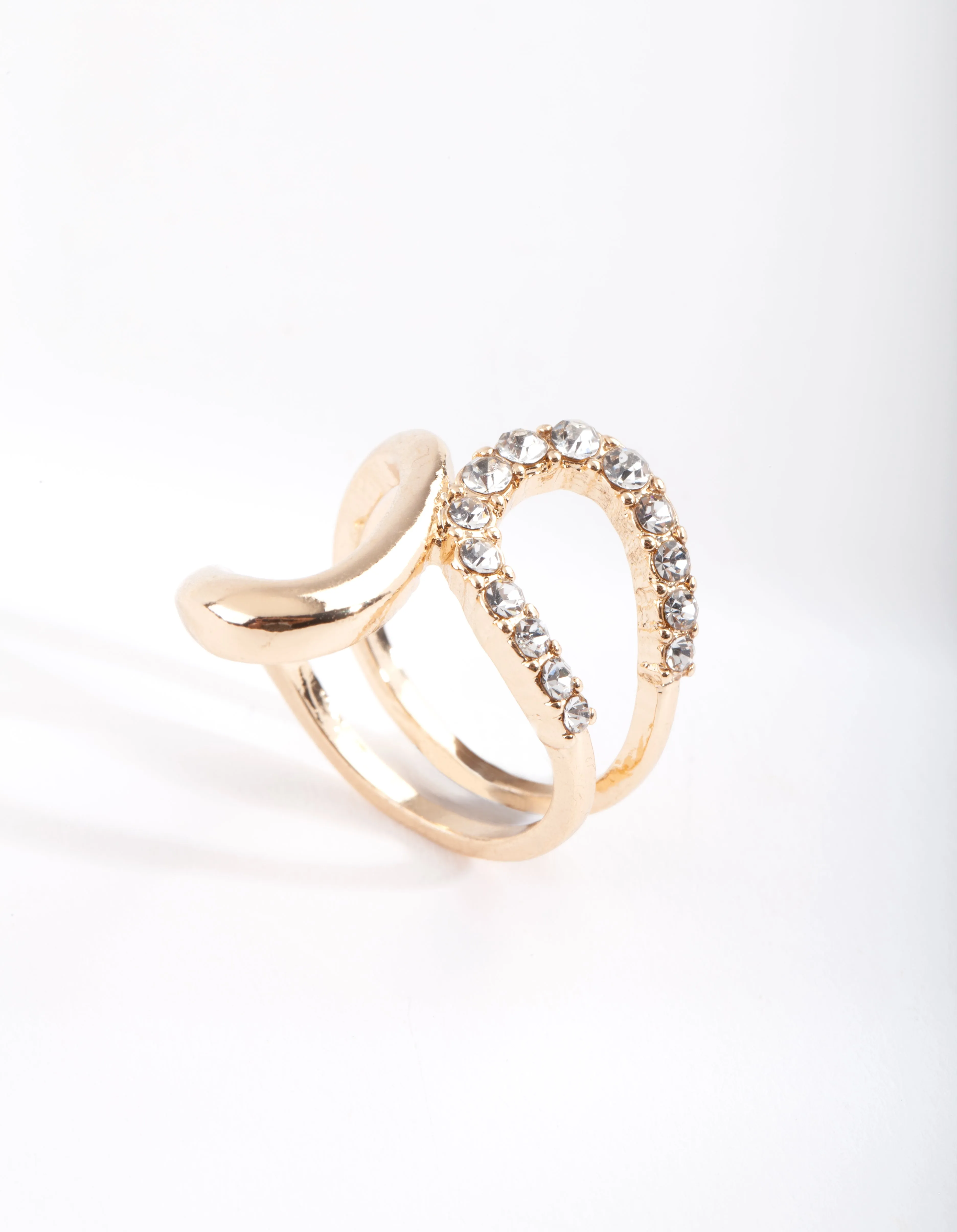 Gold Half Diamante Open Swirl Ring