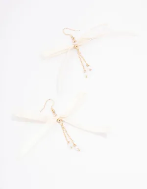 Gold Large Chain Bow Drop Earrings