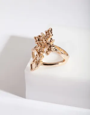 Gold Vine Cross Ring