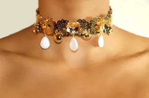 GOLDEN SWAROVSKI SEA PEARL CHOKER NECKLACE