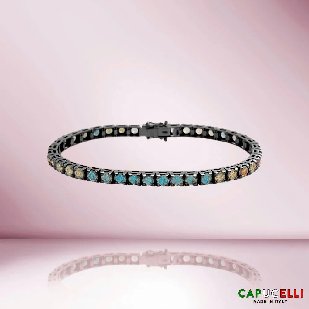 Green Shaded Sapphire Tennis Bracelet (14.00 ct.) 4-Prongs Setting in 18K Gold, Made In Italy