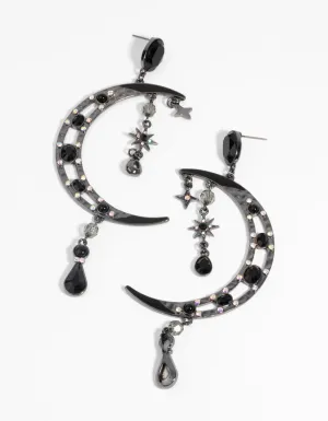 Gunmetal Moon Statement Earrings