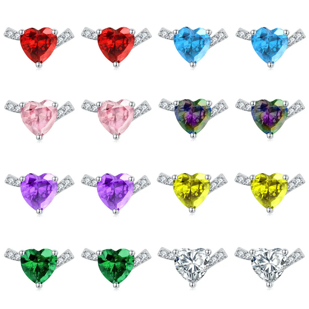 Heart Zircon silver studs earrings for women