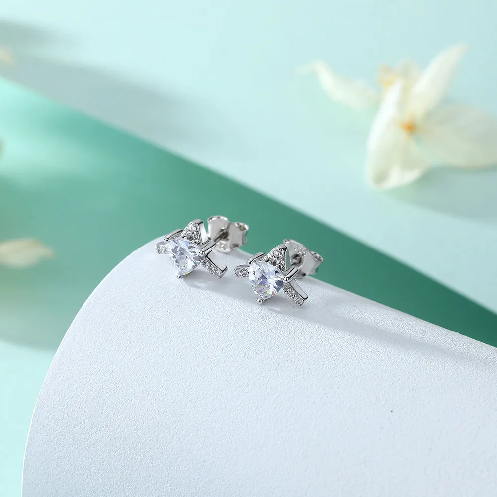 Heart Zircon silver studs earrings for women