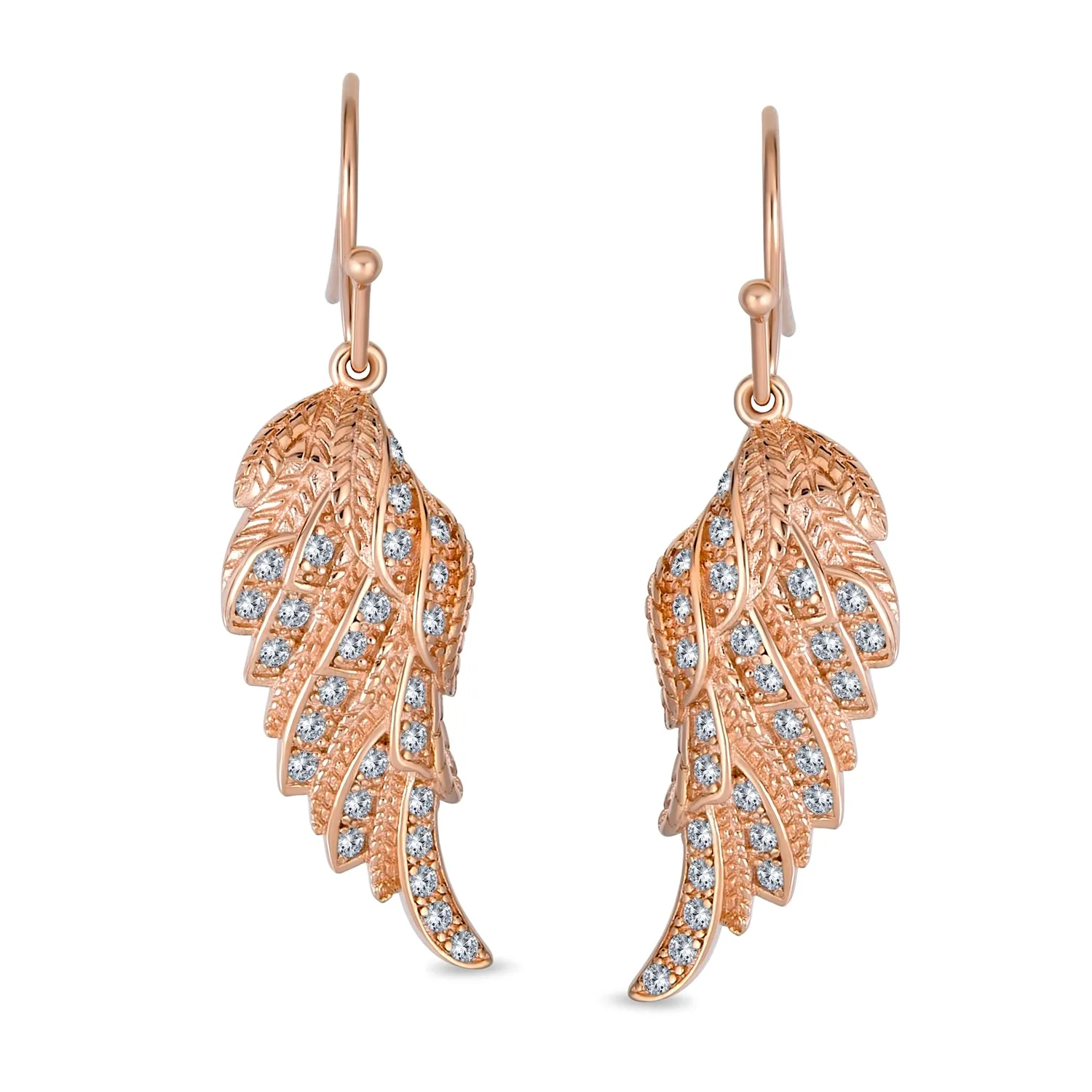 Heavenly Angel Wing Dangle Chandelier Earrings with CZ Pave in Sterling Silver