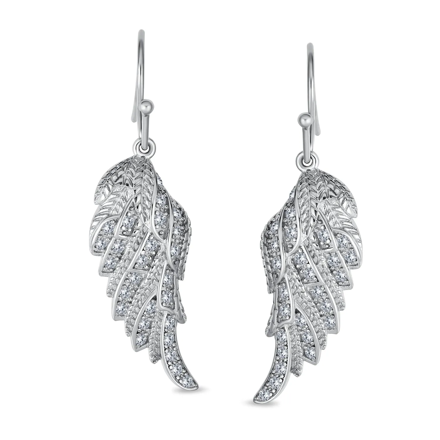 Heavenly Angel Wing Dangle Chandelier Earrings with CZ Pave in Sterling Silver