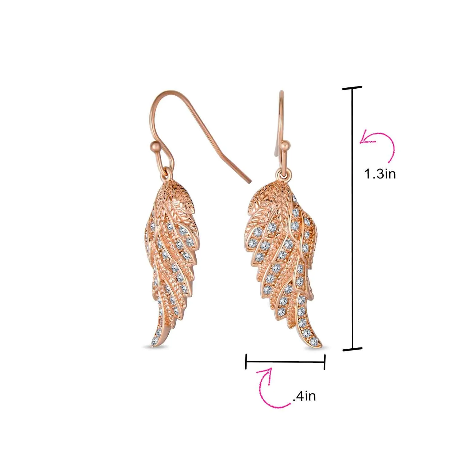 Heavenly Angel Wing Dangle Chandelier Earrings with CZ Pave in Sterling Silver