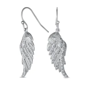 Heavenly Angel Wing Dangle Chandelier Earrings with CZ Pave in Sterling Silver