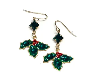 Holly Earrings - Christmas Holly Earrings - Holiday Jewelry