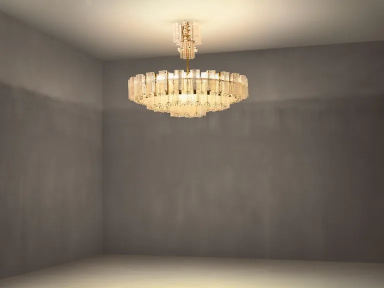 Imposing Chandelier in Textured Glass and Brass 5.7 feet