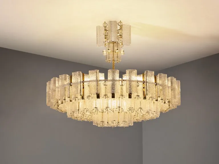 Imposing Chandelier in Textured Glass and Brass 5.7 feet