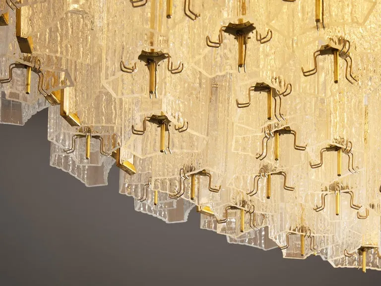 Imposing Chandelier in Textured Glass and Brass 5.7 feet