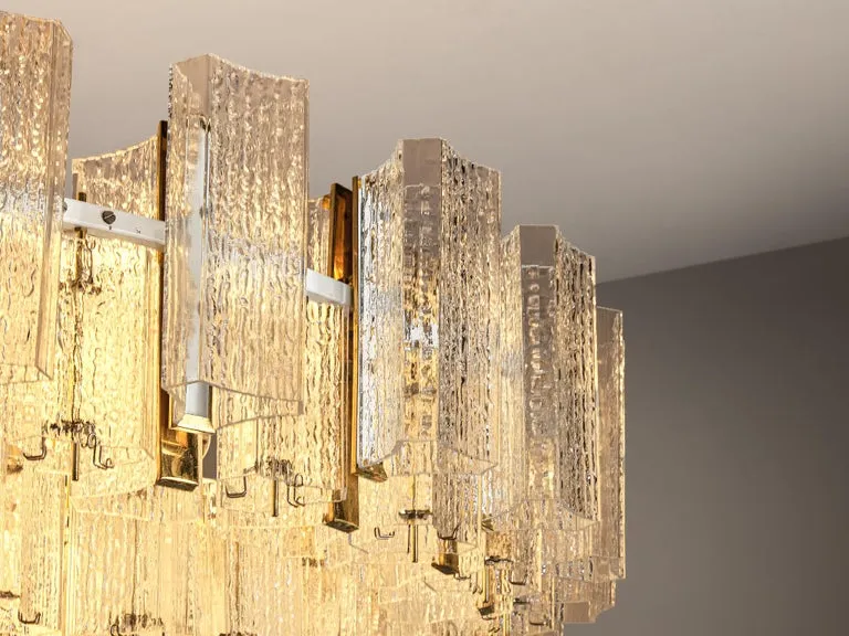 Imposing Chandelier in Textured Glass and Brass 5.7 feet