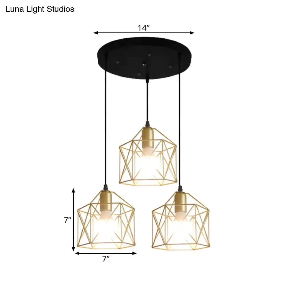 Industrial Style Gold Ceiling Light with Hexagon Cage Shade - Ideal for Restaurants and More!