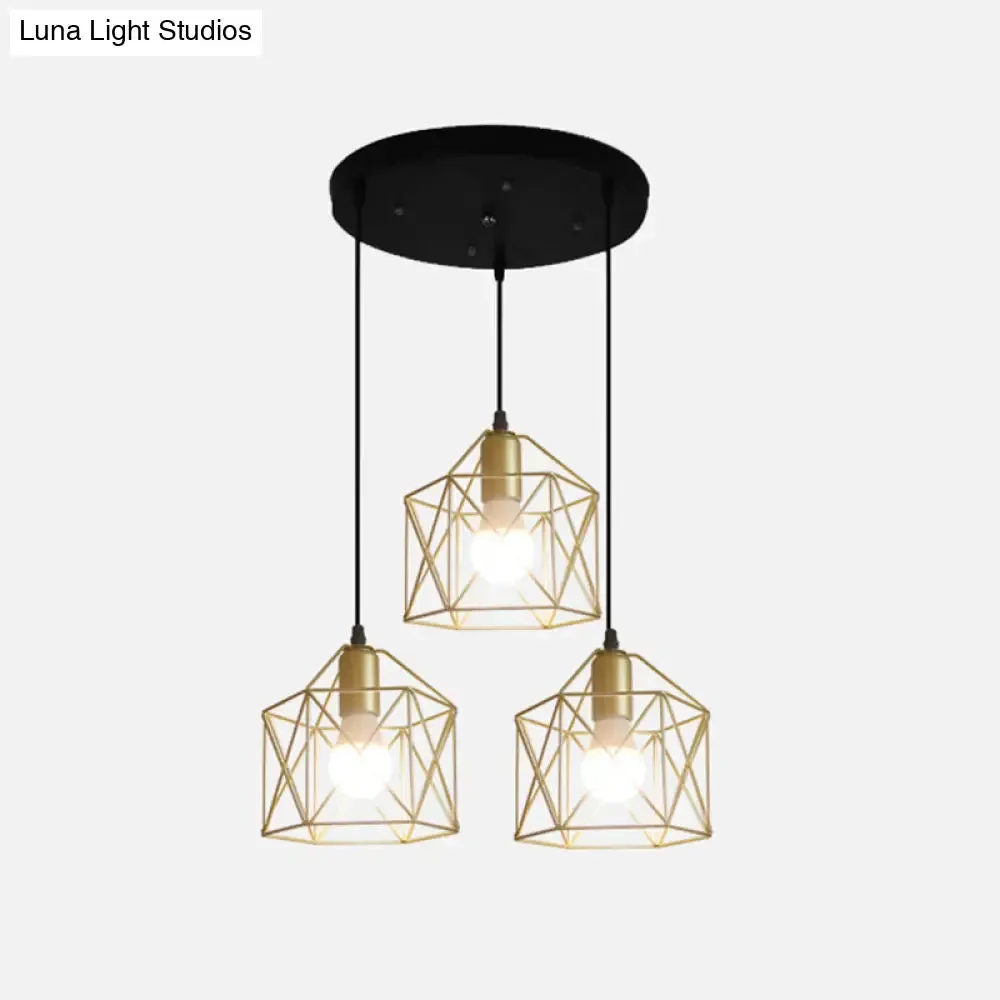 Industrial Style Gold Ceiling Light with Hexagon Cage Shade - Ideal for Restaurants and More!