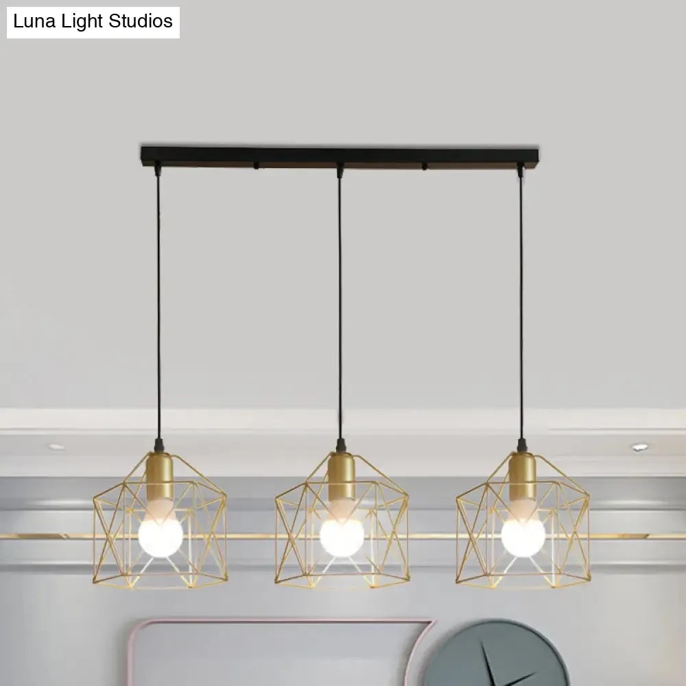 Industrial Style Gold Ceiling Light with Hexagon Cage Shade - Ideal for Restaurants and More!