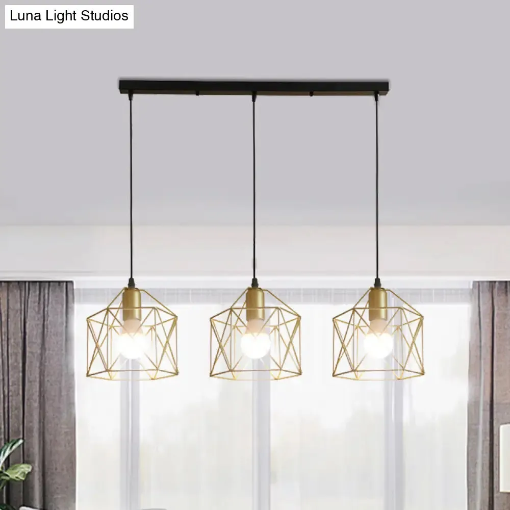 Industrial Style Gold Ceiling Light with Hexagon Cage Shade - Ideal for Restaurants and More!