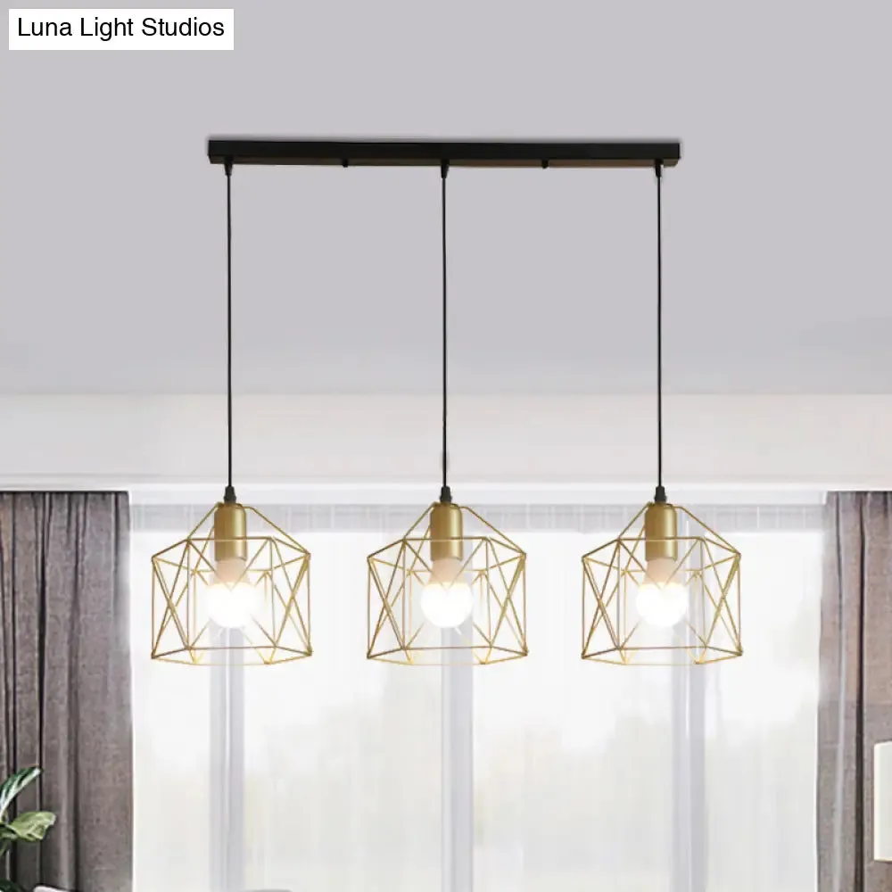 Industrial Style Gold Ceiling Light with Hexagon Cage Shade - Ideal for Restaurants and More!