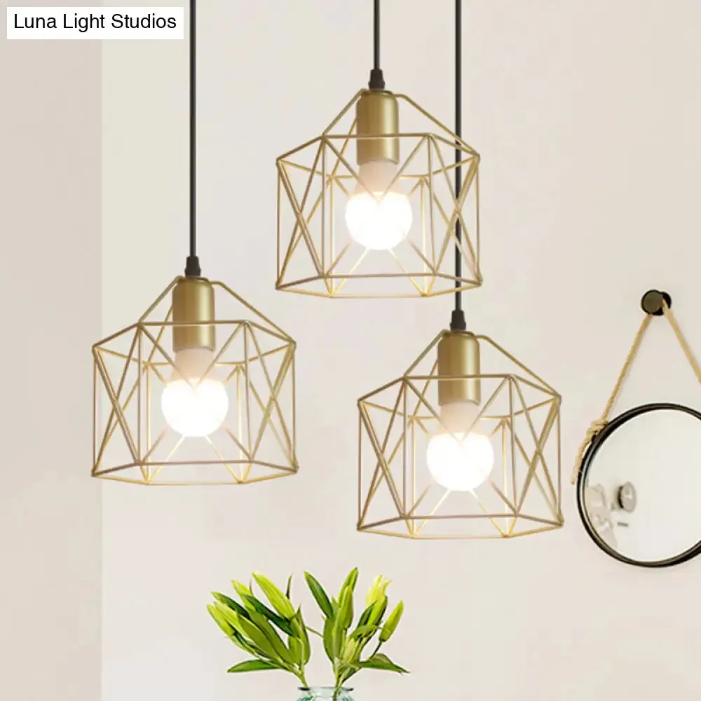 Industrial Style Gold Ceiling Light with Hexagon Cage Shade - Ideal for Restaurants and More!