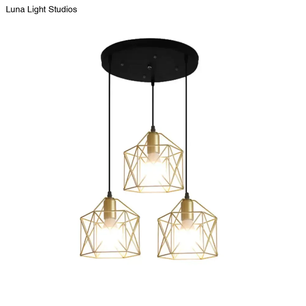 Industrial Style Gold Ceiling Light with Hexagon Cage Shade - Ideal for Restaurants and More!