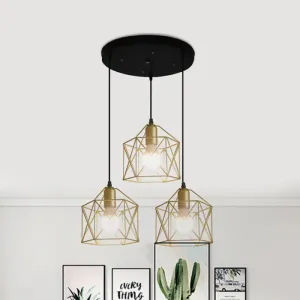 Industrial Style Gold Ceiling Light with Hexagon Cage Shade - Ideal for Restaurants and More!