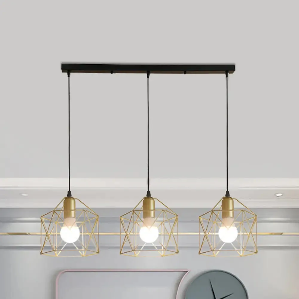 Industrial Style Gold Ceiling Light with Hexagon Cage Shade - Ideal for Restaurants and More!