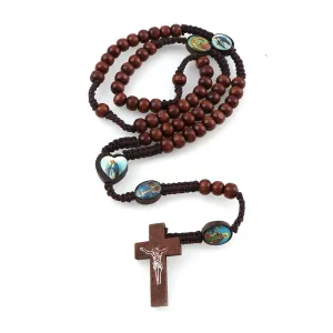 I.N.R.I. Crucifix Jesus Crucifix Cross Wood Rosary Pendant Necklace