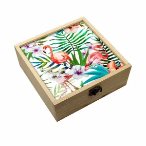 Jewellery Box Makepup Organizer -  Flamingoes With Leaves