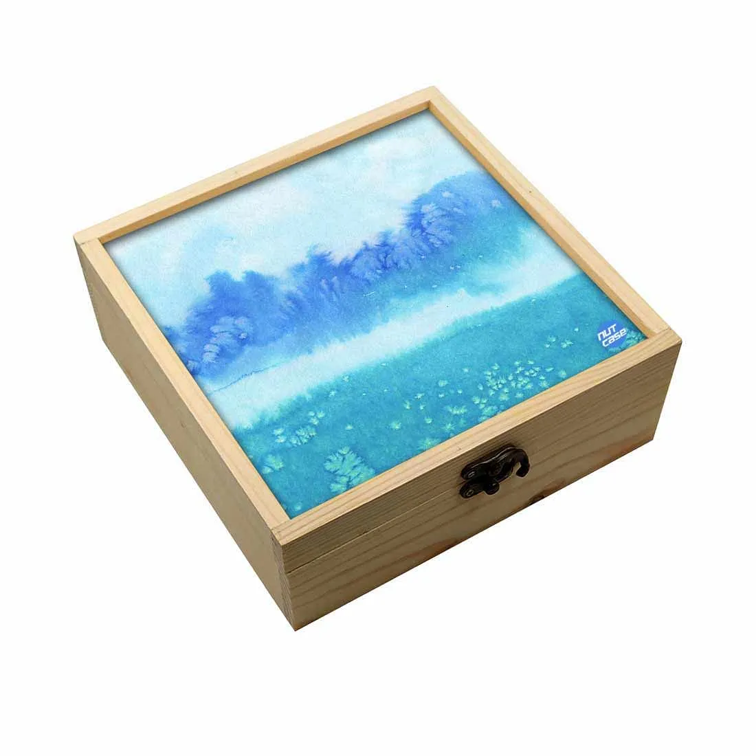 Jewellery Box Wooden Jewelry Organizer -  Arctic Space Sky Blue Watercolor