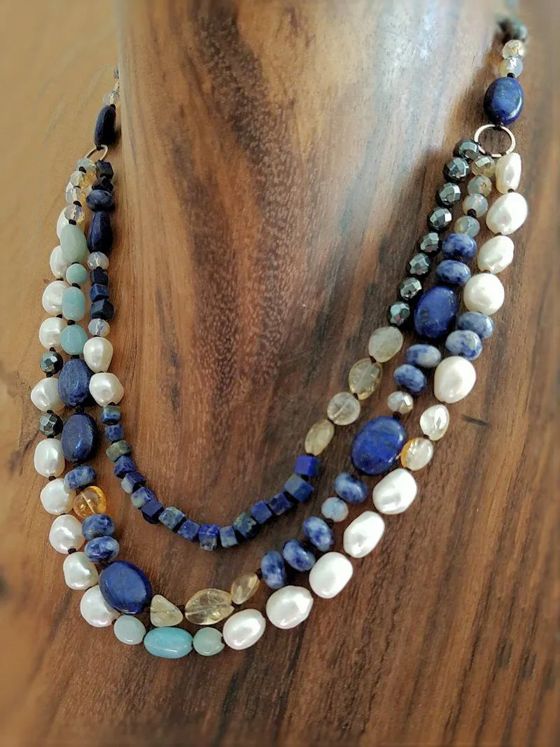 Lapis Pearl and Sodalite Necklace