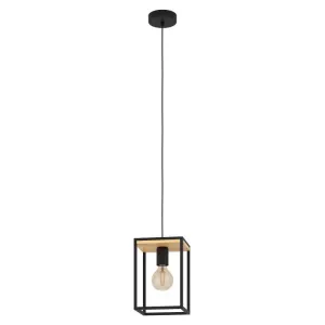 Libertad 1-Light Pendant in Structured Black & Natural Wood