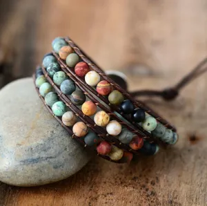 Love Bracelet - Colorful Jasper Mix Stone 3X Wrap Bracelet