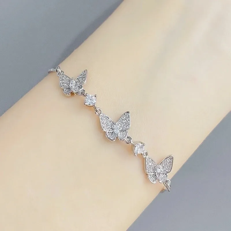 Luxurious Butterfly Copper Bracelets Gold Plated Zircon Copper Bracelets 1 Piece